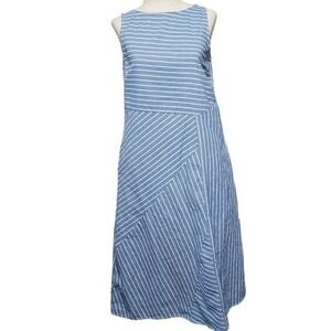 Tendancy framed cotton striped dress size Small linen feel‎ blue white